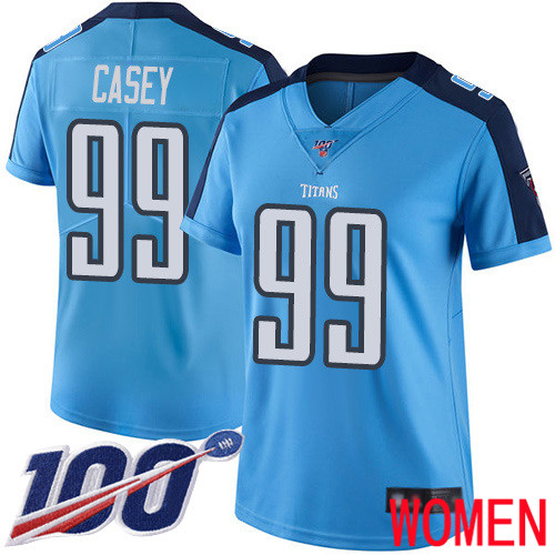 Tennessee Titans Limited Light Blue Women Jurrell Casey Jersey NFL Football #99 100th Season Rush Vapor Untouchable